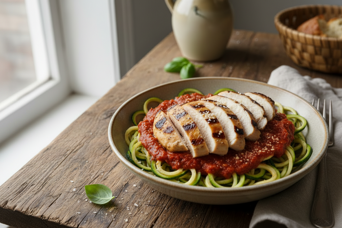 Low-Carb Protein Zoodle Spaghetti with Rao's Marinar